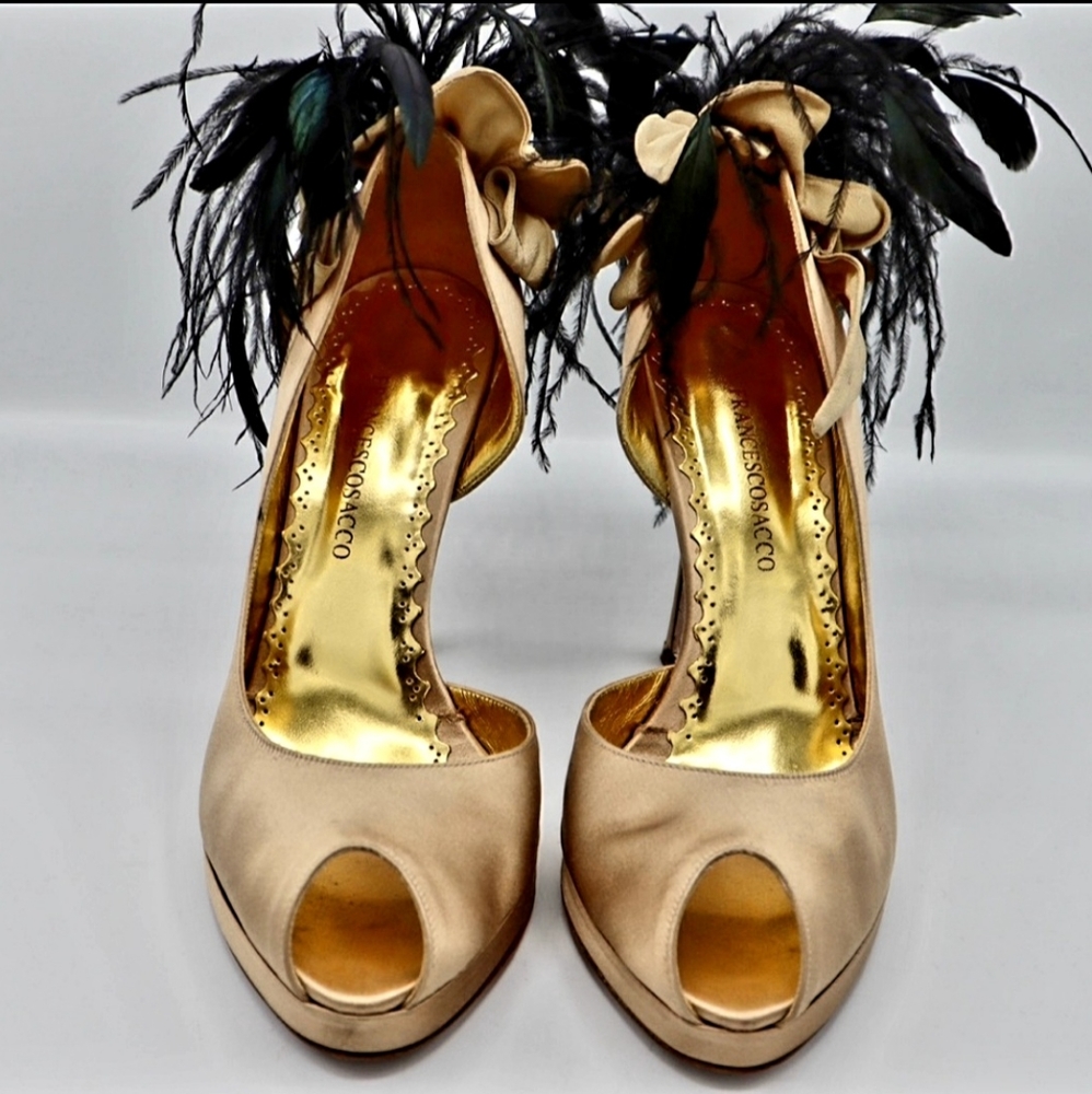 💯 Frances Cosacco Satin Feather Heel - Picture 5 of 16